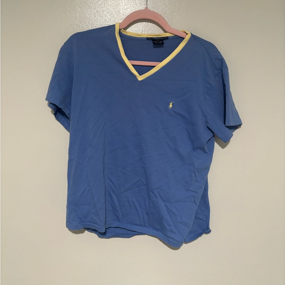 Ralph Lauren Blue and Yellow V-Neck Tee